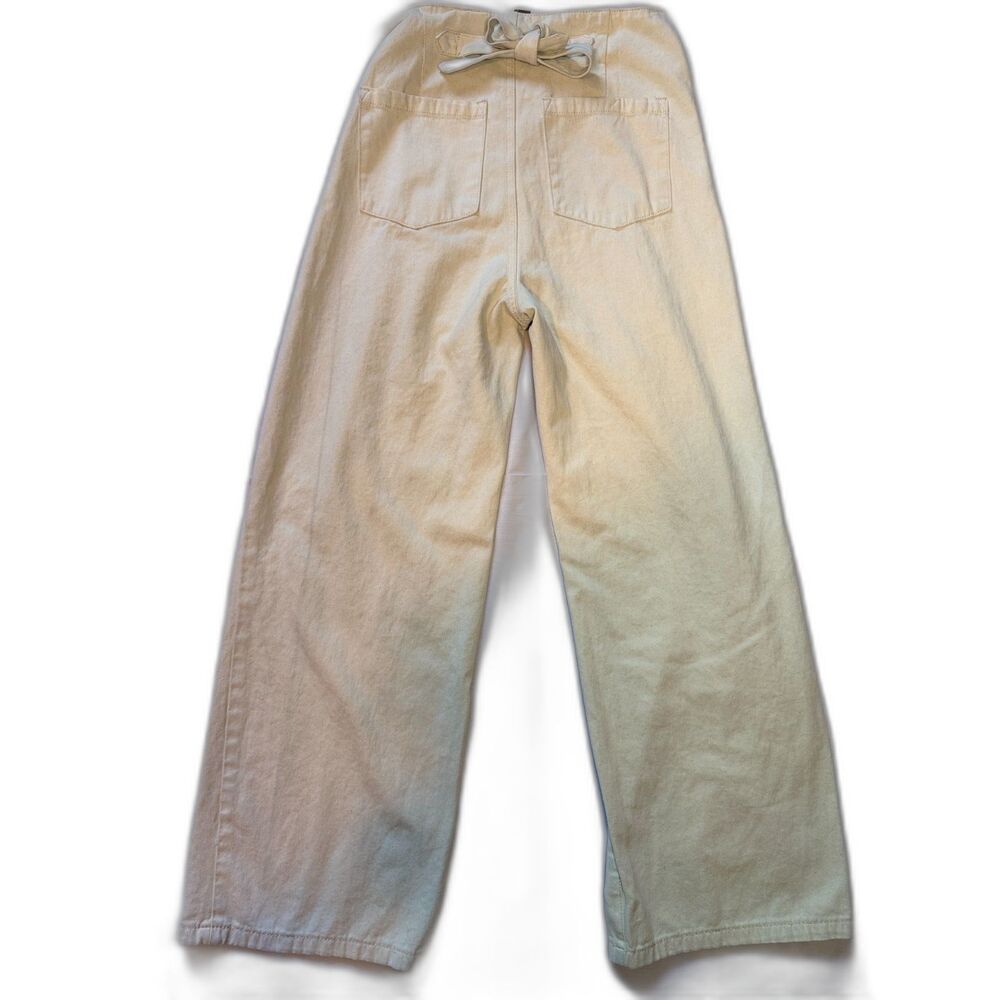 CIDER Cream Off-White Tie-Back High-Waisted Wide-Leg Pants (Size Small)